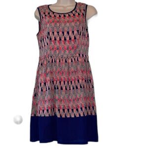 YA LOS ANGELES Pink and Blue Midi Over the Knee Dress Blue Hem Sleeveless Medium